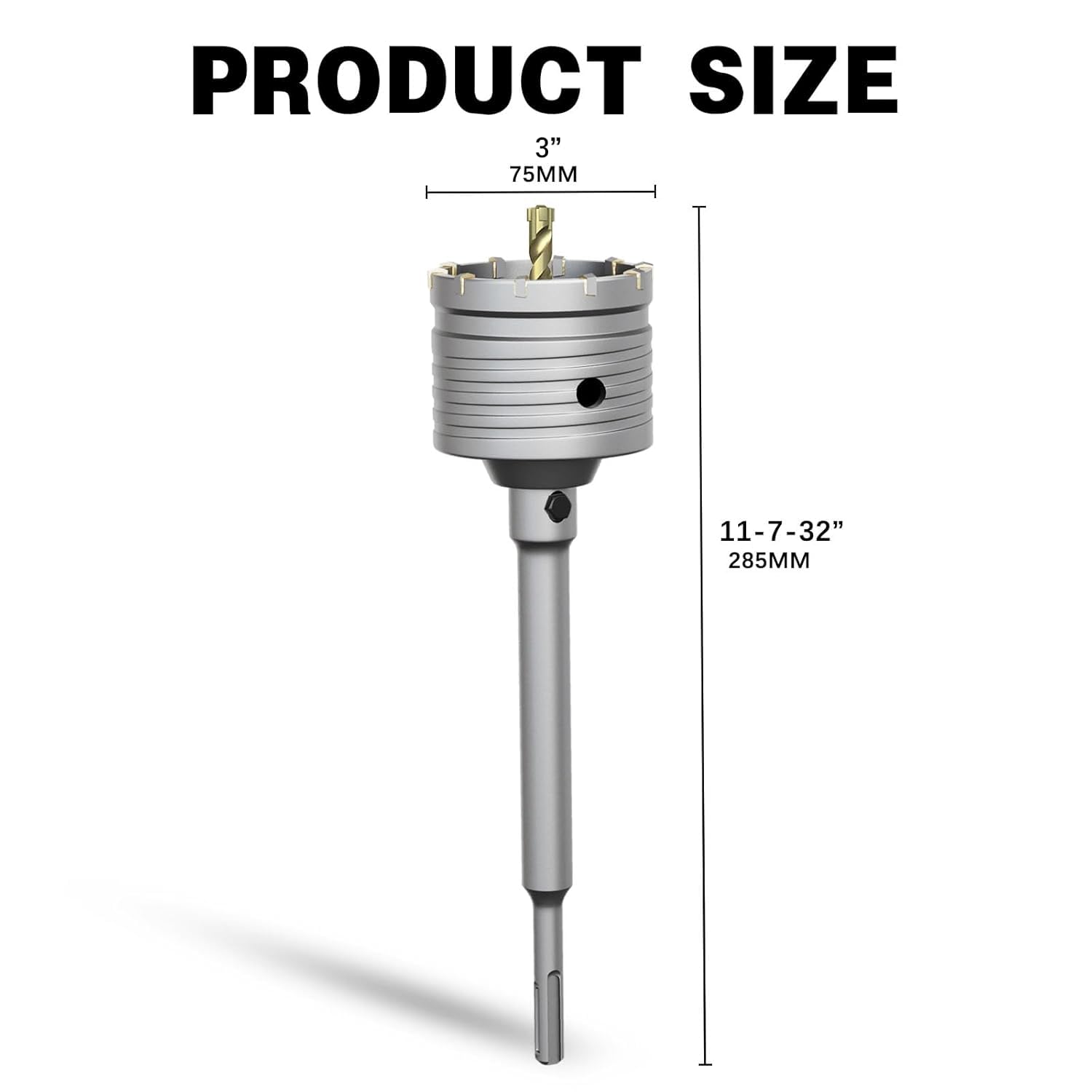 3" Concrete Hole Saw,75mm Masonry Hole Saw, with 220mm SDS Plus Shank Connecting Rod for Concrete Brick Cement Stone Wall Drilling Home Improvement