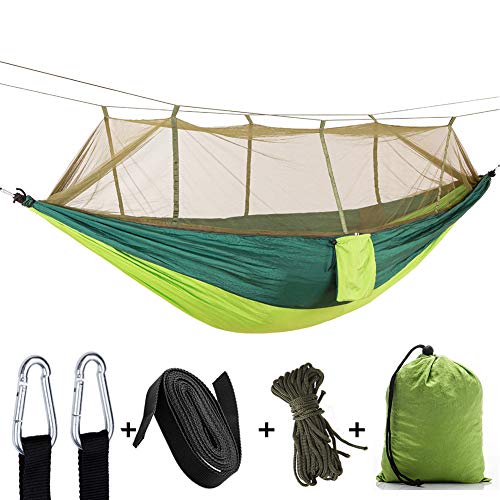 XMAGG Hamaca Ultraligera para Camping, Exteriores e Interiores con Mosquitero, para Colgar, Paracaídas de Nylon Hamacas Livianas para Caminatas, Viajes, Mochilas, Patio Trasero, Playa, 260 X 140 Cm Cover