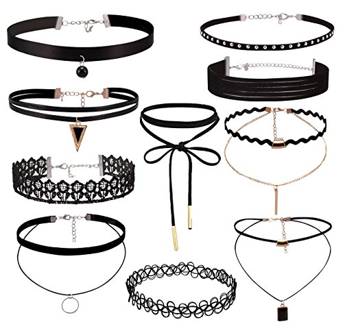 Uniqhia Gold Layering Chain Choker Necklace Layered Pendan Statement Adjustable Choker Necklace for Women Girls