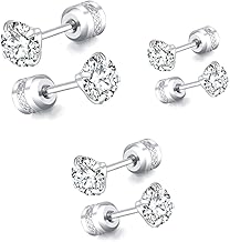 SJBAUTYO 3 Pairs of Silver Earrings, Nickel Free Hypoallergenic Women's Earrings Set, Light Point Earrings, Surgical Steel, Double Style Earrings, for Women, Men, 3, 4, 5 mm, silver