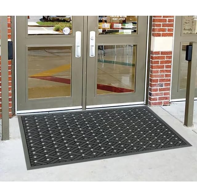 Rubber Outdoor Mat with Drainage Holes, Dirt Scraper,Black Rubber Rectangular 2-ft x 3-ft, 100% Durable, for Home, Kitchen, Restaurant, Gym