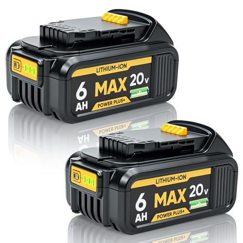 Image of FUBOREOOK 2Pack 6Ah Battery Replacement for Dewalt 20V Max Battery, Compatible for All Dewalt 20V Cordless Power Tools & Chagers, Cells, Ideal Replacement Batteries for DCB206/205/204/203/201