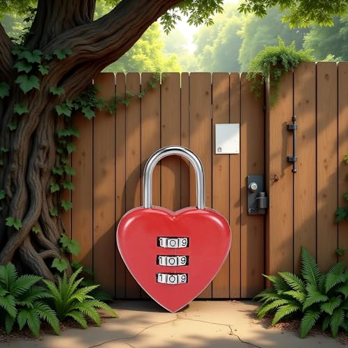 Image of Combination Lock, Heart Shape 3 Digital Password Padlock, Mini Outdoor Combo Gate Lock for School Gym Locker, Fence Gate, Toolbox, Employee Hasp Locker Combination Padlocks (Red)