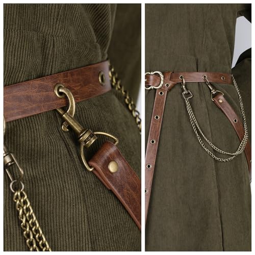 Image of HiiFeuer Medieval DIY Faux Leather Metal Chain Belt, Vintage Adjustable Thin Belt For Women, Retro Skinny Belt For Dresses