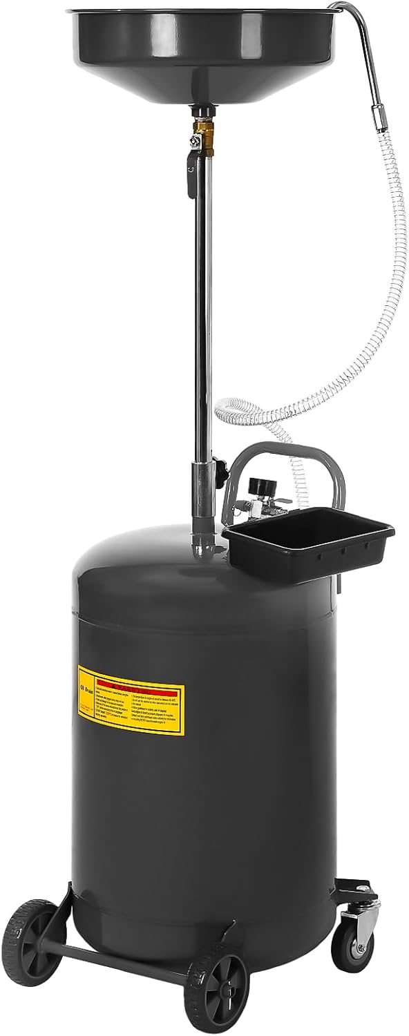 GarveeTech 20 Gallon Waste Oil Drain Tank, Air Operated Drainer Oil Change Tank,Oil Drain Container with Adjustable Funnel Height,for Easy Oil Removal (Red-Large Size, 20 Gallon)