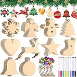 NEMMXUB Weihnachtsdeko Holz Weihnachten 100 Stücke Weihnachtsanhänger Tannenschmuck DIY Weihnachtsdekoration Holz Scrapbooking Holz Scheiben Weihnachtsbaum mit Juteseil zum selbst bemalen