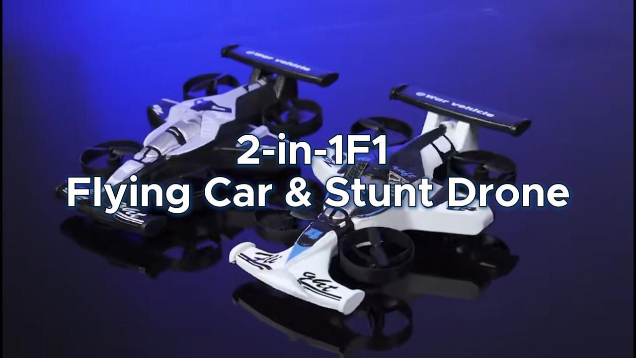 HAWK'S WORK Voiture Volante F1 2-en-1 – Drone Acrobatique 4 Axes – Drift Haute Vitesse – RC Intérieur/Extérieur – 15 Min Drift / 7 Min Vol