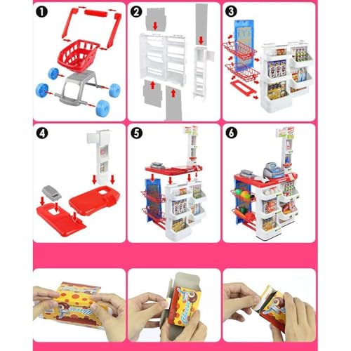 Image of Cash Supermarket Playset with Working Scanner Register Plastic 42 Pcs Big Size Kitchen Playset | Musical & Light Kitchen Set Toy for Kids with Sound and Accessories Set for (Home Super Market)
