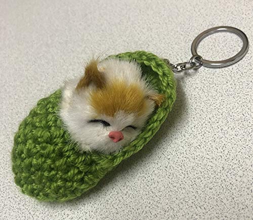 Amazon.co.jp: 眠り猫 睡眠猫 キーホルダー キーリング 手作り 緑色  