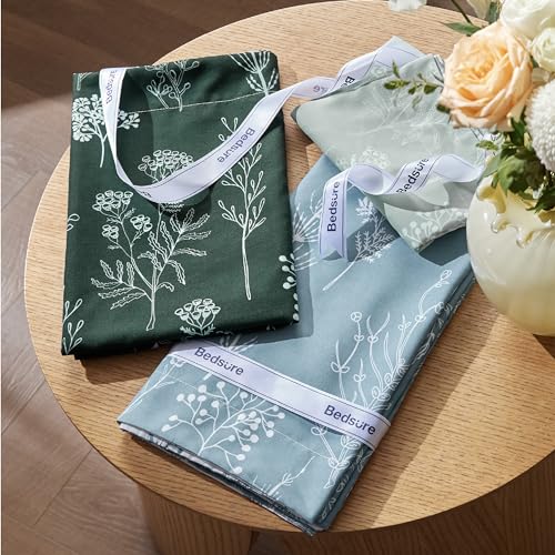 Image of Bedsure Duvet Cover Queen Size - Reversible Emerald Green Queen Duvet Cover Set with Zipper Closure, 3 Pieces Floral Patterned Bedding Set with 8 Corner Ties and 2 Pillow Shams