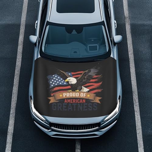 Image of Vehicle Engine Hood Cover Wrap Elastic Dustproof Eagle and American Flag Auto Front Hood Cover Protector Cloth Car Accessories Universal Fit for Van Sedan Trucks