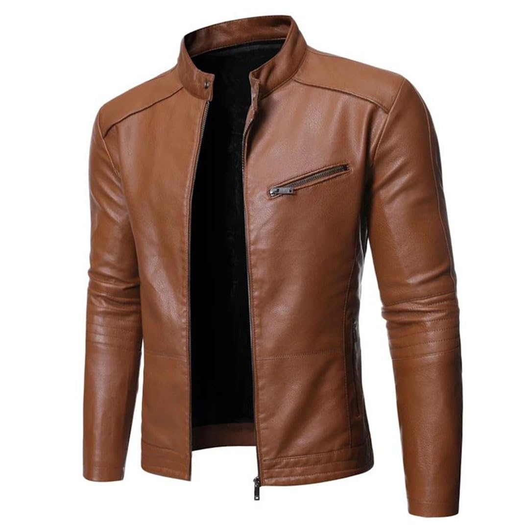 Giacca da uomo in pelle sintetica in poliuretano, da motociclista, slim fit