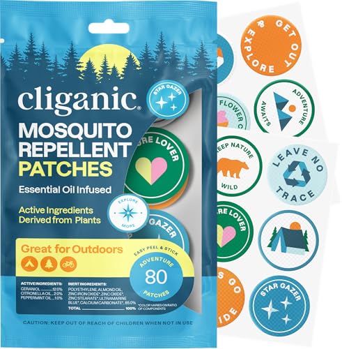 Image of Cliganic Mosquito Repellent Stickers for Kids & Adults (80 Pack) - Adventure Patches, Natural DEET-Free, Essential Oil Infused, Insect Repelling Garments