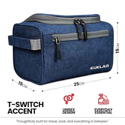 Image of KUKLAR Large Travel Toiletry Bag for Men, Water-Resistant Canvas Dopp Kit with Front Zipper Pocket, Portable Bathroom Hygiene & Grooming Organizer Bag for Vacation & Gym(Navy Blue)