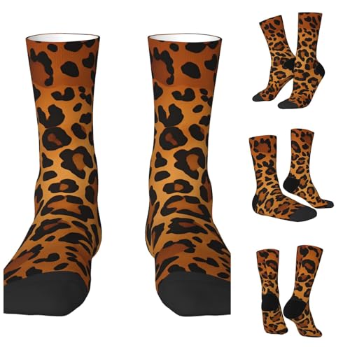 LZQPOEAS leopard Athletic Socks Unisex Cushioned Crew Socks Hiking Running Calf Sock Soft Above Ankle Sock