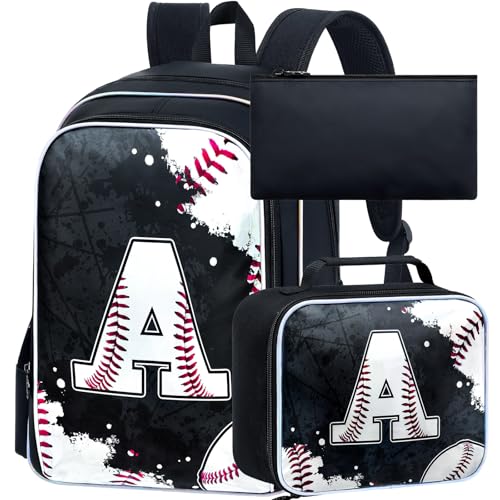 Image of AGSDON 3PCS Baseball Backpack for Boys, 17 inch Kids Bookbag Water Resistant and Lightweight with Lunch Box for Teen