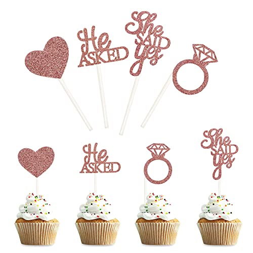Bymivofun 36 pcs décoration de gâteaux de He Asked She Said Yes, cupcakes en forme de cœur avec bague en diamant, pour mariage, fiançailles, douche...