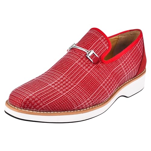 Image of LIBERTYZENO Mens Tuxedo Canvas Textile and Suede Leather Noble Loafers and Slip On Wedding Party Shoes for Easter Gift