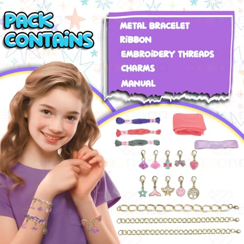 Image of Wembley DIY Woven Chain Bracelet Making Set,Jewellery Making Materials Kit with Charms & Thread,3 Cool Designs,Beads Art & Craft Kit,Friendship Band & Birthday Gifts for Girls Age 5 6,7 8,10, Assorted
