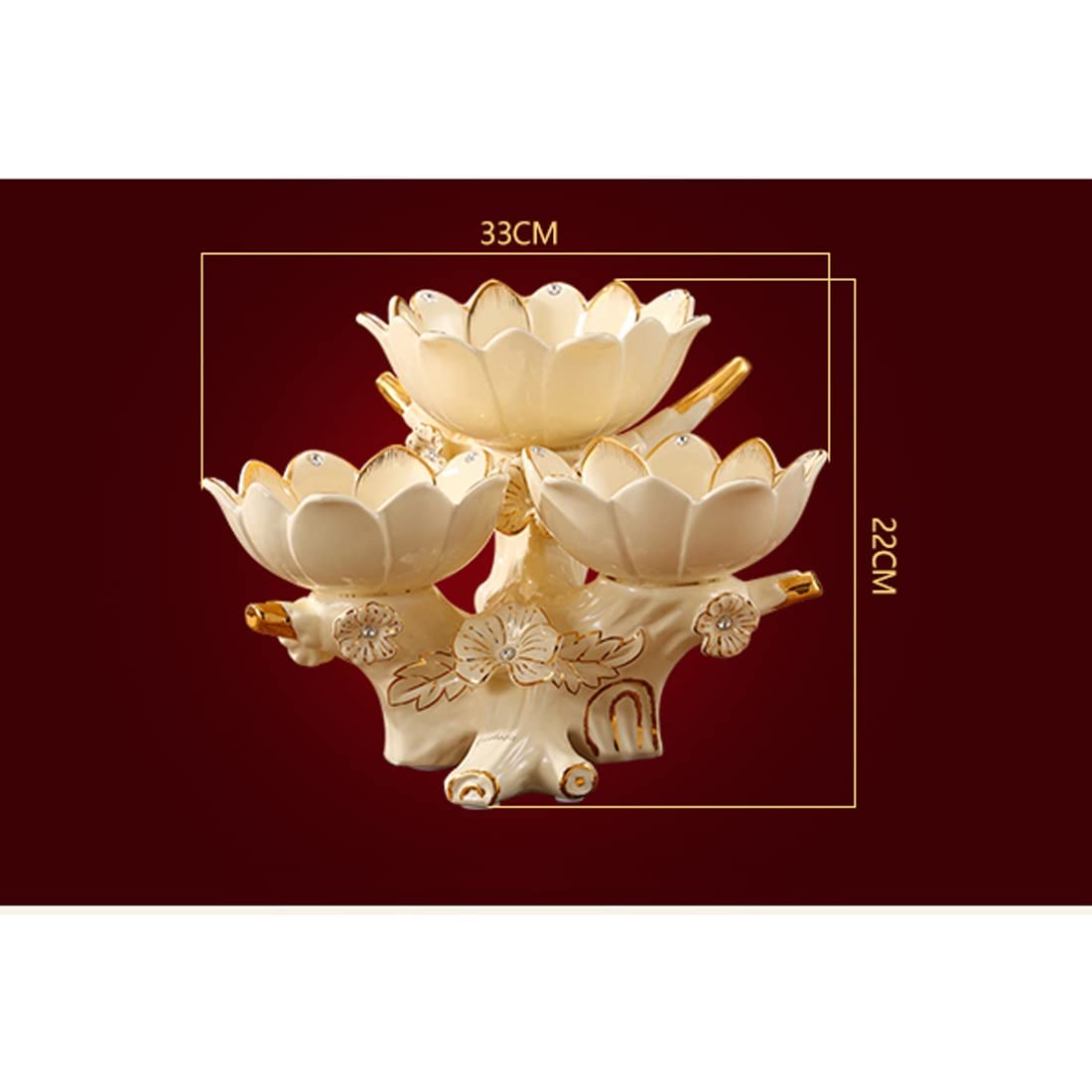 Bol à Fruits en céramique Aspect Lotus Assiette à Fruits secs 3 Compartiments pour collations Noix Fruits secs Bonbons Plateau de Service décoration de,