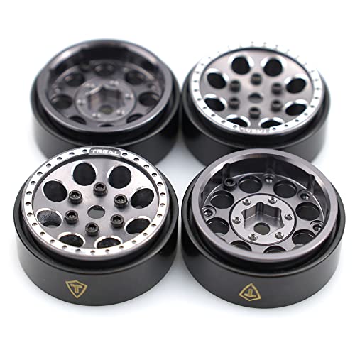 Treal Scx24 Wheels 1.0 Beadlock Wheels(4P-Set) For Axial Scx24 1/24 Crawler Brass Ring Weighted 22G (Grey) #TOP5