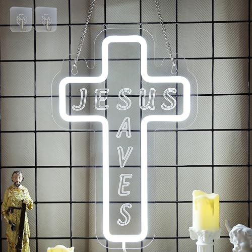 Image of Jesus Cross Neon Sign for Wall Decor, Attivolife Light up Special Religional LED Lamp with Dim USB Powered, Unique Home Living Room Business Cafe Shop Bar Party Decor Birthday Christmas Day Gift