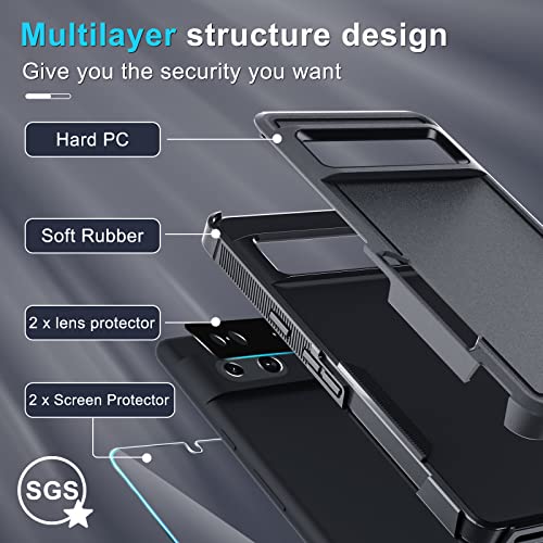 Google Pixel 7 5G Case With Screen Protector[2 Pack]+ Camera Lens Protector[2 Pack],Heavy Duty Polycarbonate Shockproof Full Body Protective Phone Cover,2022 Black Matte #TOP3