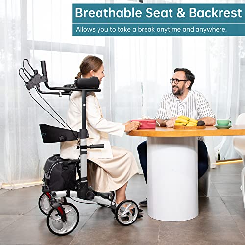 Elenker Upright Walker, Stand Up Folding Rollator Walker With 10 Inch Front Wheels Backrest Seat And Padded Armrests For Seniors And Adults thumb #2
