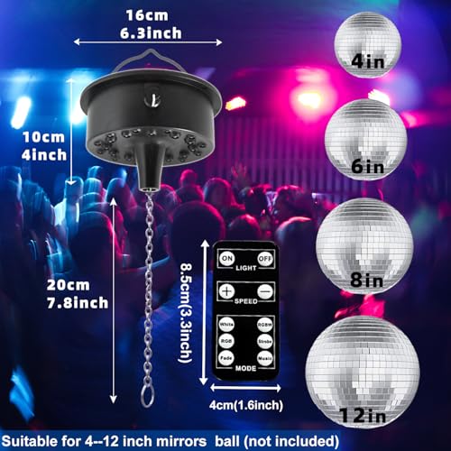 Image of Remote RGBW Rotating Disco Ball Motor,5-10RPM Adjustable Speed Light Up Spinner 23 LED for 6~15 inch Mirror Rotator for Birthday Party Decor (Not Included Ball)