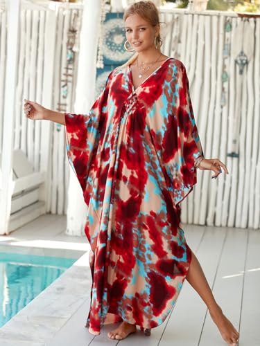Image of sunforyou Kaftan Dresses for Women Stylish Caftans Plus Size Beach Cover up Soft Loungewear
