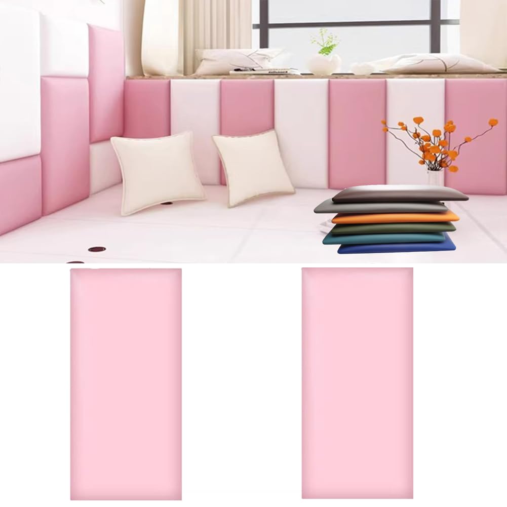 Wyściółka ścienna dla dzieci, Panele ścienne tapicerowane Peel and Stick Headboard, Zestaw 2 paneli naklejek ściennych 3D do sypialni,Pink,30x60cm