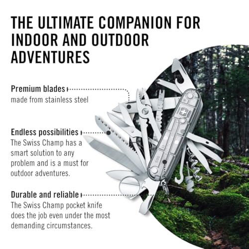 Image of Victorinox Swiss Champ Swiss Army Pocket Knife, 33 Functions, Silvertech | multitool Includes Pliers, Scissors, Wood Saw, Phillips Screwdriver, Chisel, Fish Scaler - 3.6 in Long