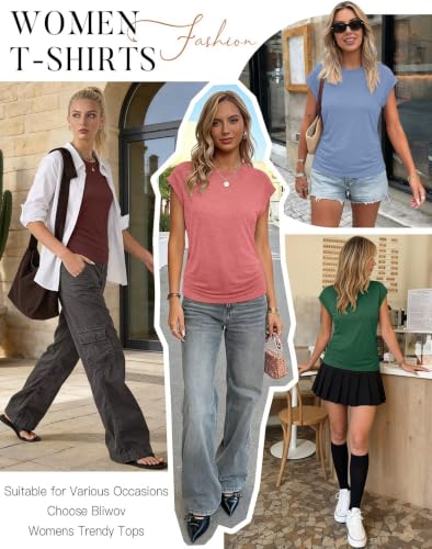 Image of Bliwov Womens Summer Tops Cap Sleeve Crew Neck Casual T Shirts