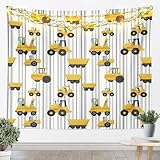 jejeloiu Boys Construction Wall Hanging Large 59'x82' Truck Tapestry for Kids Boys Girls Construction Vehicles Wall Blanket Cartoon Machinery Truck Stripe Bedroom Tapestries