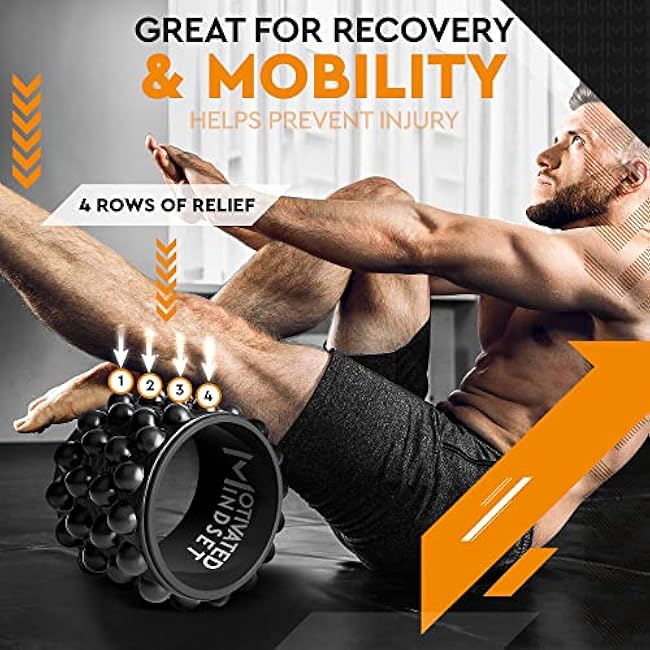 Motivated Mindset Massage Wheel Great for Back Pain | Stretching and Improving Yoga Poses Myofascial Release | Deep Tissue Massage Yoga Wheel | Yoga Balance Accessory for Beginners (11-inch x 7-inch)