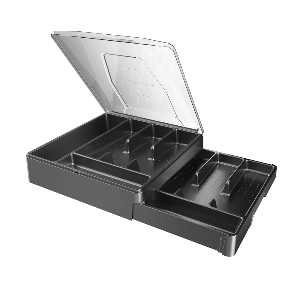 UDSKNV[KSL Double-Layer Silverware Tray with Lid, Drawer Organizer for Utensil, Cutlery Storage Holder with Cover