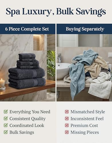 Image of LANE LINEN 100% Cotton Towel Set for Bathroom - 6 Piece - Super Soft, Hotel Quality - 2 Bath, 2 Wash cloths, 2 Hand Towels for Bathroom - Classic, Gentle on Skin, Ideal for Spa & Daily Use - Black