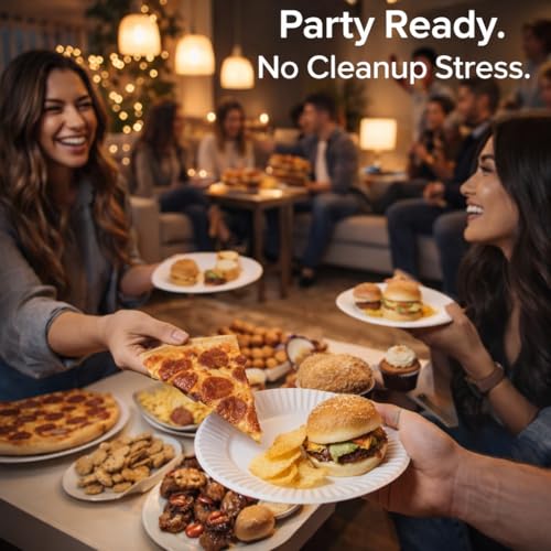 Paper Plates 100 Pack 9 Inch Disposable Plates for Party Birthday Picnic BBQ Biodegradable White Paper Plates Everyday Use Microwave Safe Recyclable Eco-Friendly (9inch 100pk) - Image 4