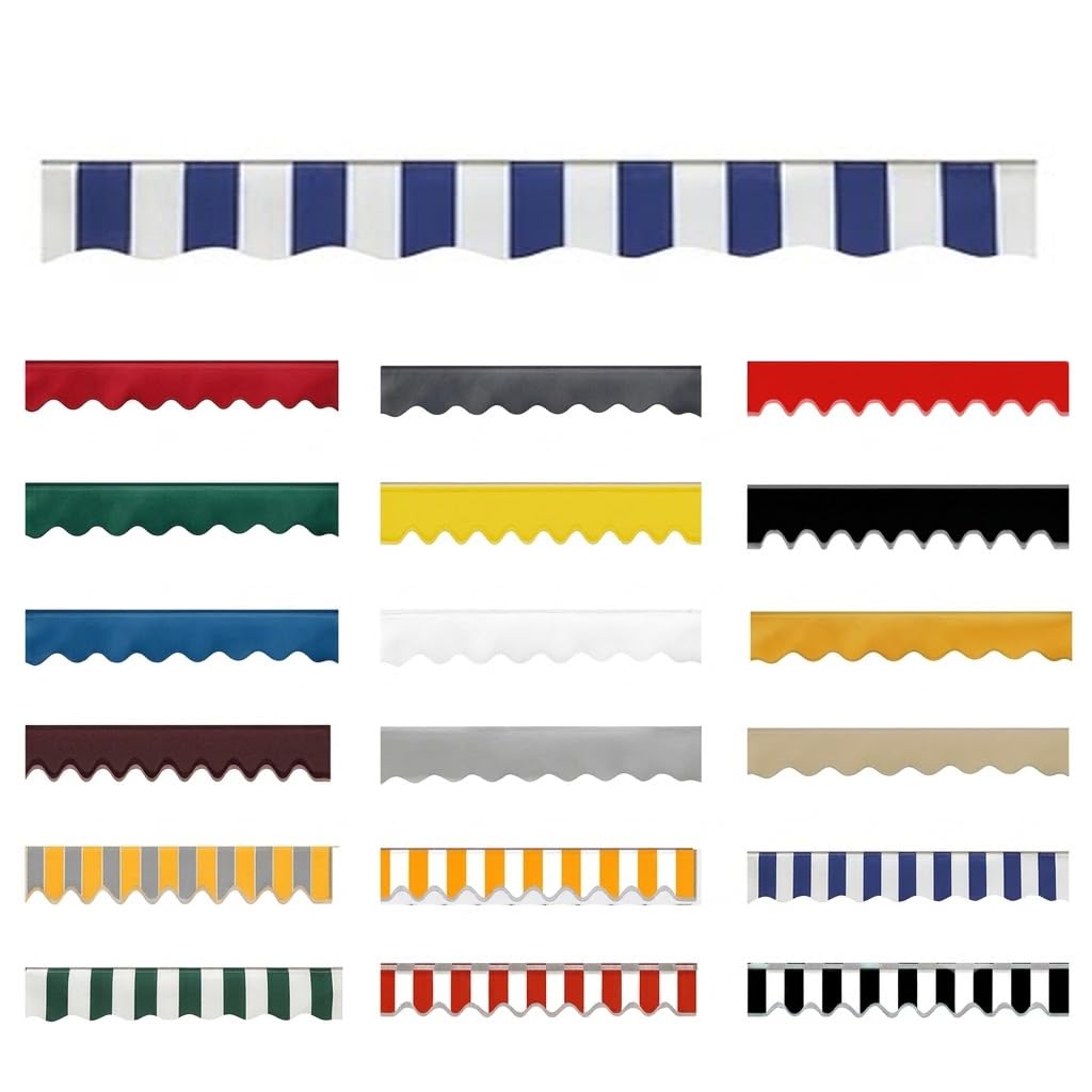 Replacement Awning Valance UV Resistant,Waterproof Fabric Strip Valance Only 26cm Height Durable Scalloped Valance for Awnings Replacement Accessory for Outdoor,Stripe 3,W380xH26cm