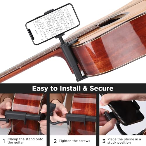 Guitar Phone Holder, 360°Rotatable Guitar Phone Mount, Adjustable for 2.36-4.13in Thick Guitars Ukulele Basses, Universal Smartphones Fits, Ideal for Video Recording, Online Teaching & Live Streaming by Facmogu - Image 6