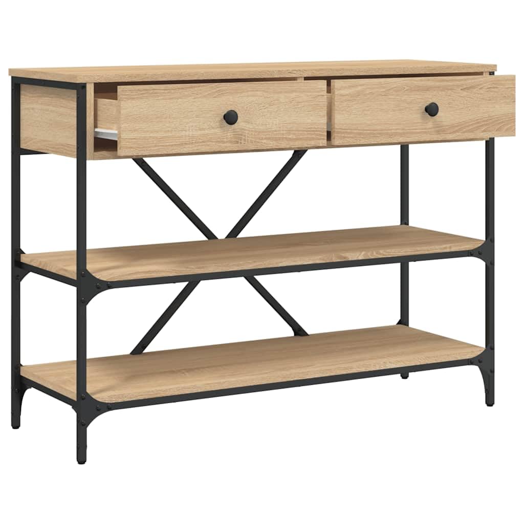 vidaXL Table Console avec Tiroirs et Étagères, Bout de Canapé avec Rangement, Table d'Appoint, Meuble de Salon Entrée, Moderne, Chêne Sonoma