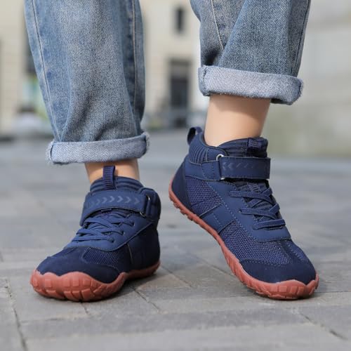 Image of KUBUA Kids High Top Barefoot Shoes Boys Girls Minimalist Zero Drop Sneakers | Wide Toe Box, Padded Collar for Ankle Support, Non-Slip, Hiking, Tennis, Walking, School, Wrestling, Gym, Little Kid, Big Kid