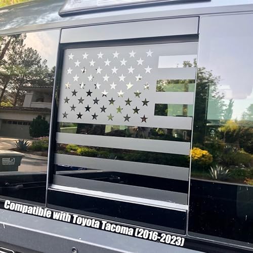 Image of American Flag Decal Rear Middle Window Vinyl Sticker for Tacoma 2016-2022, Precut Back Center Sliding Window Glass USA Flag Decal for Trucks Exterior Decoration Accessories