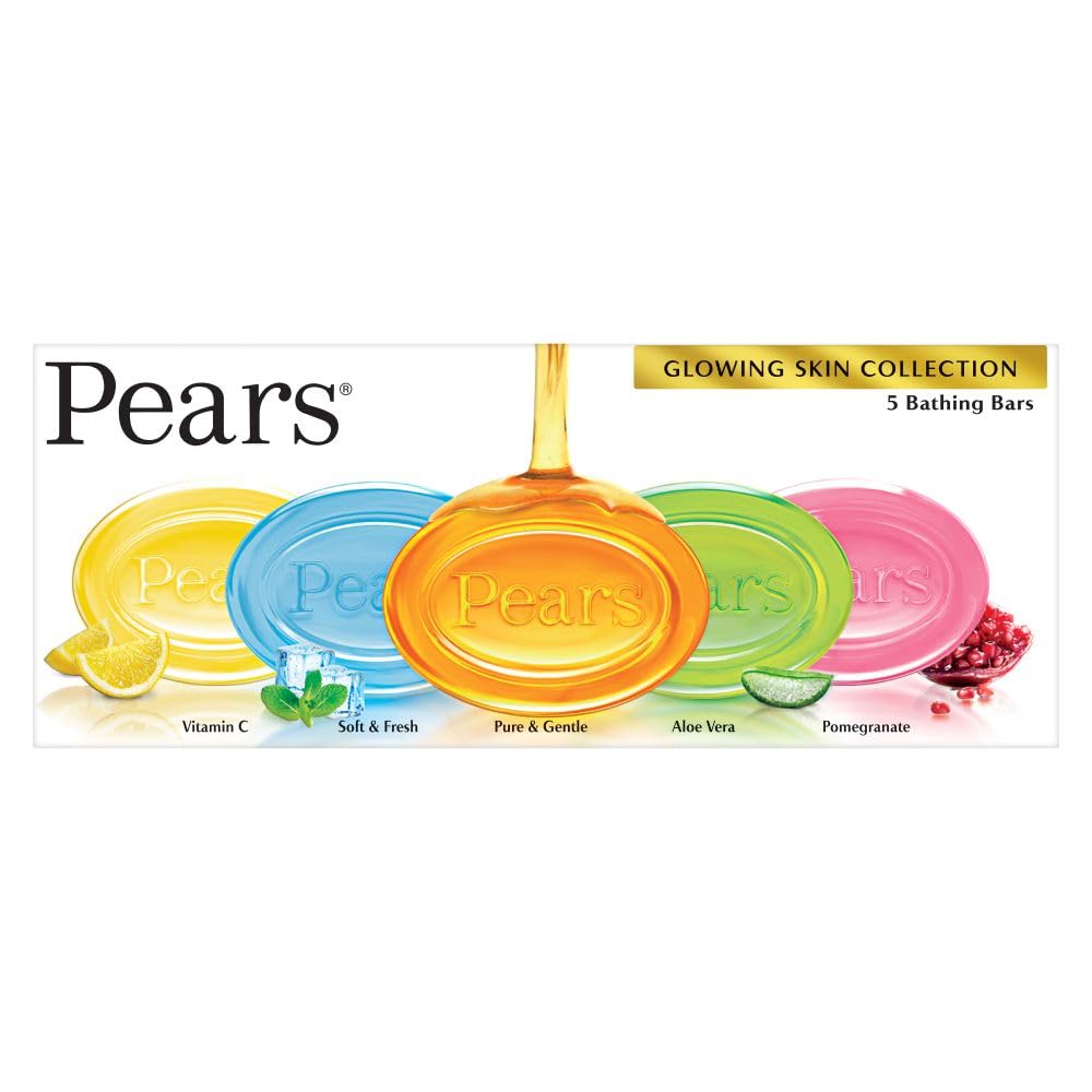 Pears Glycerin Bathing Bar, Variety Pack, 125g, Pure & Gentle, Soft & Fresh, Aloe Vera, Pomegranate and Vitamin C, Dermatologically Tested for Men and...