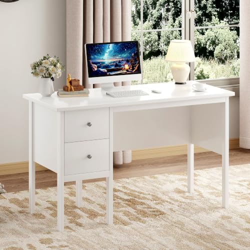 Image of BHG 43.3 inch White Computer Desk with Drawers for Home Office