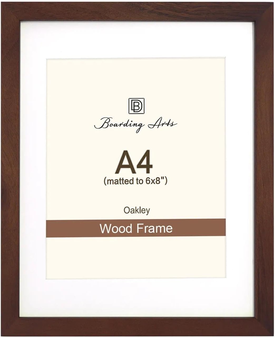 Boarding A4 Picture Frame with Shatter-Resistant Glass,Display 6x8 with Mat or 8.3x11.7 without Mat, Solid Walnut Wooden Frames,Wall or Tabletop Frame for Photo & Prints,1 Pack (Walnut, A4)
