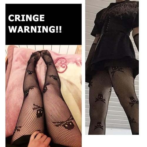 DRESHOW Fishnet Stockings for Women Black High Waist Tights Web Fishnet Goth Tights Patterned Thigh High Halloween Stockings2