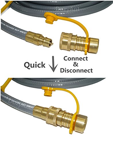 Dozyant 12 Feet 3/8 Inch Id Natural Gas Grill Hose With Quick Connect Propane Gas Hose Assembly For Low Pressure Appliance -3/8 Female Pipe Thread X 3/8 Male Flare Quick Disconnect - Csa Certified #TOP1