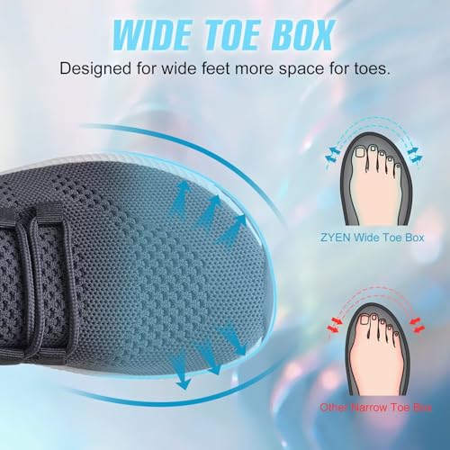 Image of ZYEN Wide Toe Box Shoes Women Non-Slip Ultra Light Running Sneakers Extra Wide Feet Arch Support Walking Shoes Tennis Diabetes Breathable Gym Workouts 6-12