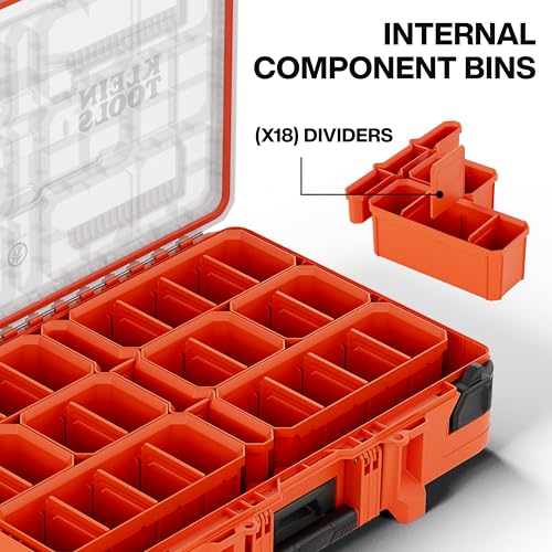Image of Klein Tools 54400MBX MODbox Tall Compartment Box, Full-Width Tool Organizer, Small Parts Tool Box with 20 Compartments, 9 Removable Bins for Fasteners, Stackable Module